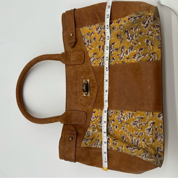 JOYN Canvas & Leather Satchel Tote Bag – Yellow Floral Print –Handmade Fair Trad - Picture 8 of 10
